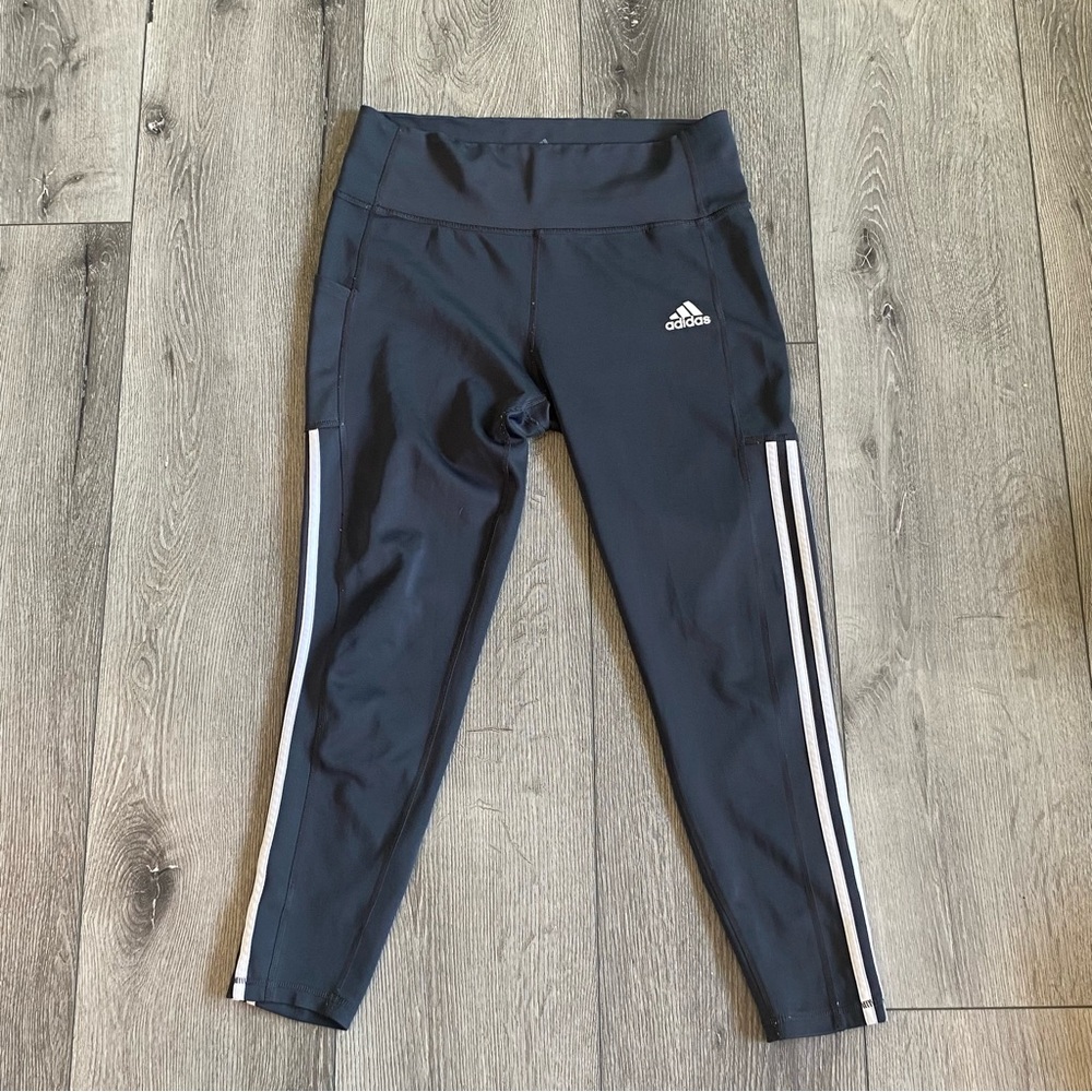 Adidas women’s Navy Leggings with White Stripes